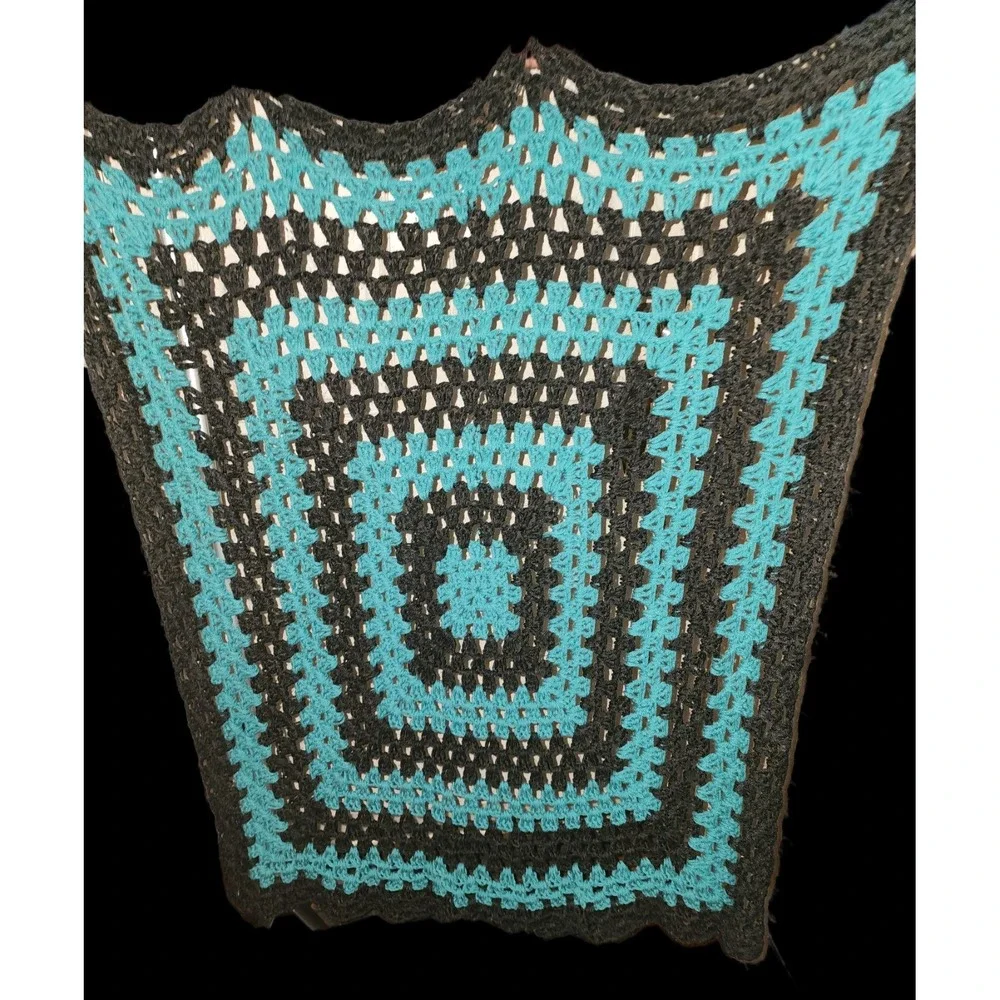 Handmade Throw Black And Turquoise Approximately‎ 36x31 Baby Blanket